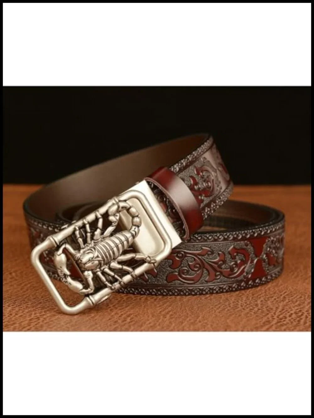 Men's Genuine Leather Ratchet Dress Casual Adjustable Belt 3D Scorpion Buckle